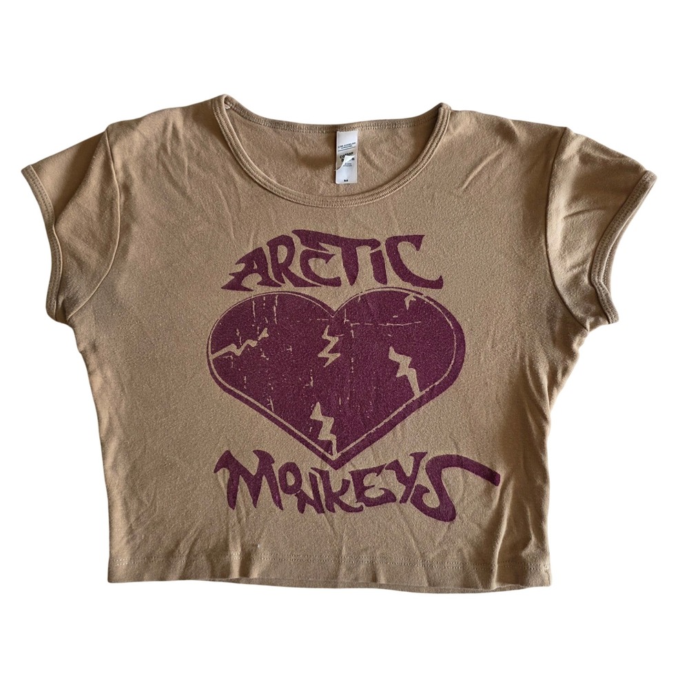 Arctic Monkeys Broken Heart Baby Tee Crop Top Medium Tan LA Apparel Y2K Indie